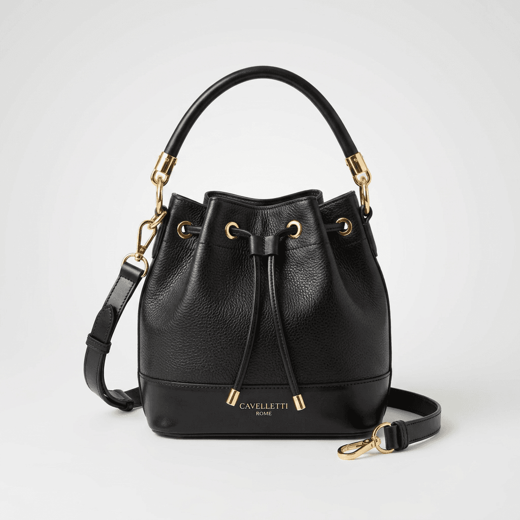 Drawstring bucket bag, black